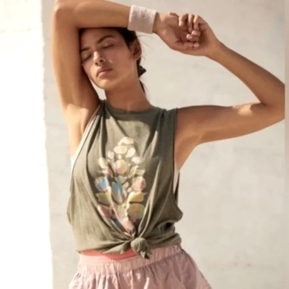 NWT Free People Tank Top Faded Away Buti High Neck in Green Size S - Picture 1 of 7